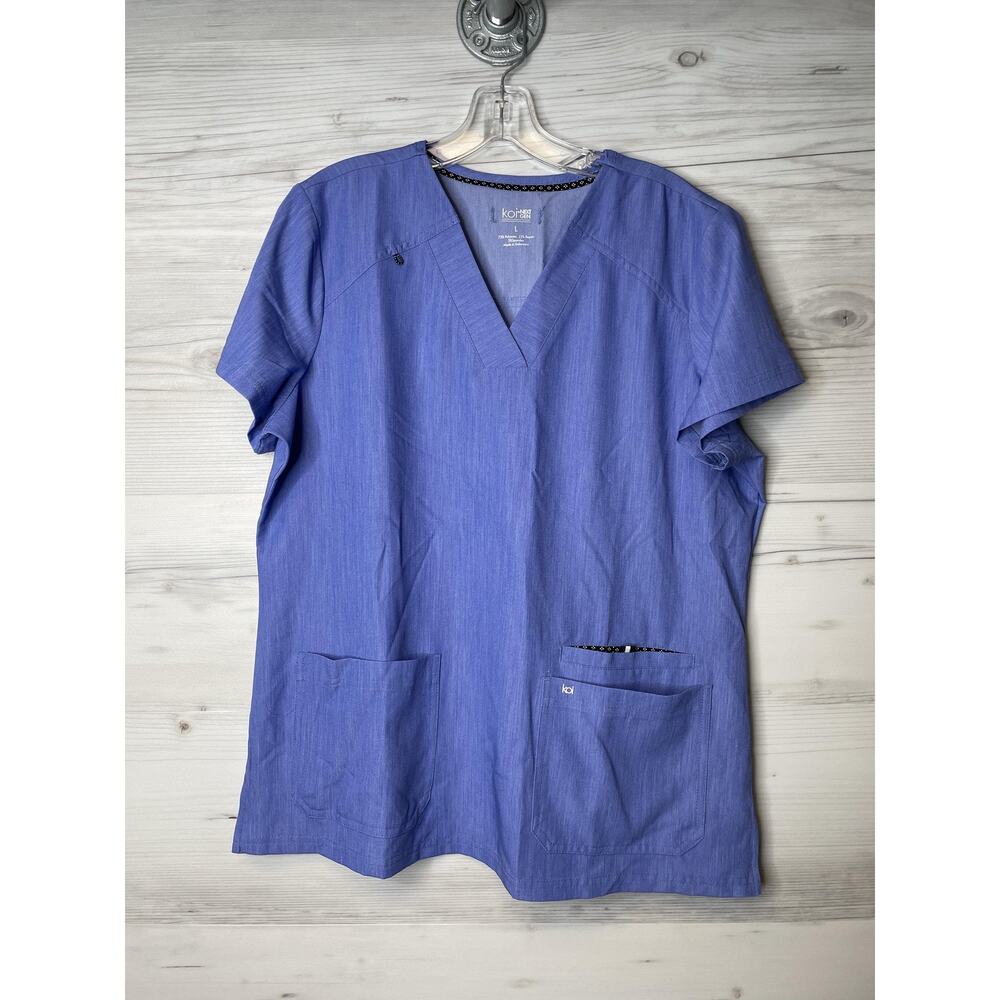 Koi Next Gen Scrub Top Womens Large Blue Medical Nursing Uniform 1019 Pockets